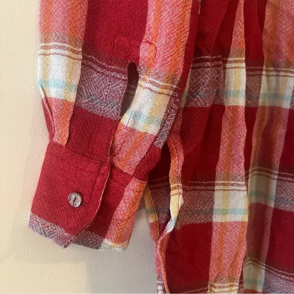 ANTHRO AKEMI + KIN Lucie Plaid Red Flannel Longlined Buttondown Top Tunic - Picture 10 of 10